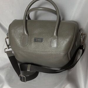 Armani Collezioni Pebbled Gray Leather Satchel  Crossbody Bag
